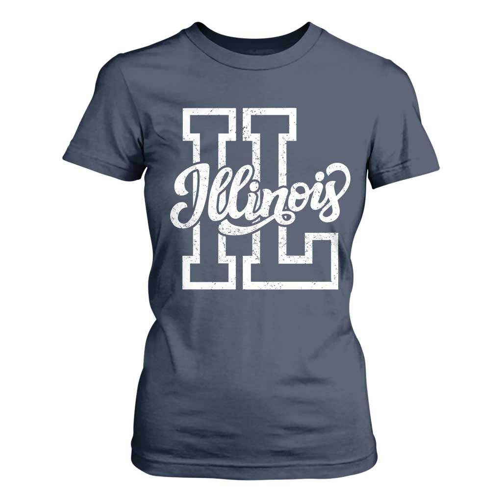 Illinois Sports Fan T Shirt For Women Varsity Aesthetic IL State Pride TS11 Navy Print Your Wear