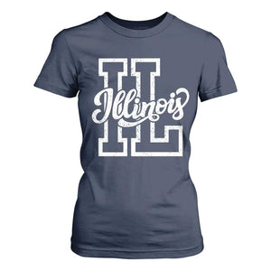 Illinois Sports Fan T Shirt For Women Varsity Aesthetic IL State Pride TS11 Navy Print Your Wear