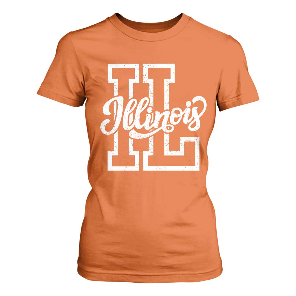 Illinois Sports Fan T Shirt For Women Varsity Aesthetic IL State Pride TS11 Orange Print Your Wear