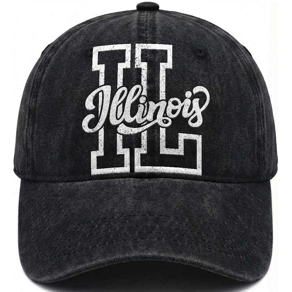 Illinois Sports Fan Washed Cotton Baseball Cap Varsity Aesthetic IL State Pride TS11 Print Your Wear
