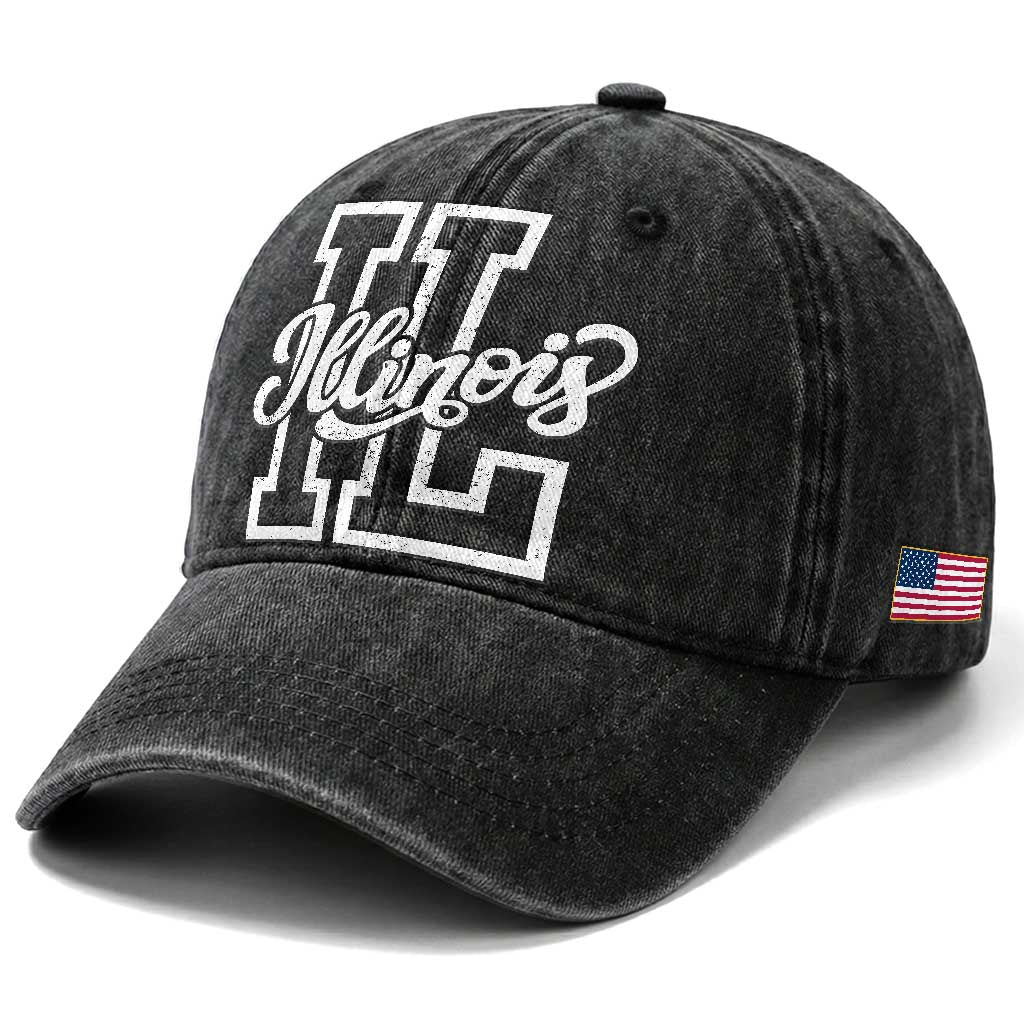 Illinois Sports Fan Washed Cotton Baseball Cap Varsity Aesthetic IL State Pride TS11 Print Your Wear