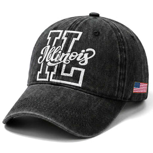 Illinois Sports Fan Washed Cotton Baseball Cap Varsity Aesthetic IL State Pride TS11 Print Your Wear