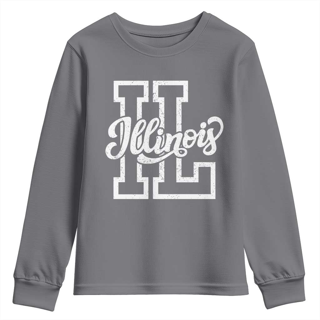 Illinois Sports Fan Youth Sweatshirt Varsity Aesthetic IL State Pride TS11 Charcoal Print Your Wear