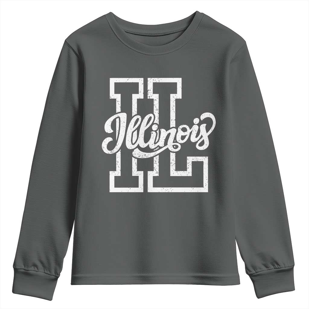 Illinois Sports Fan Youth Sweatshirt Varsity Aesthetic IL State Pride TS11 Dark Heather Print Your Wear