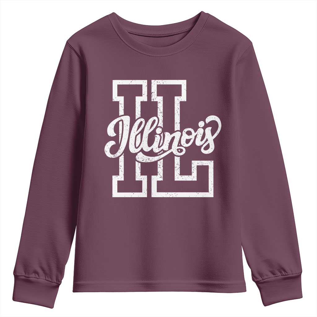 Illinois Sports Fan Youth Sweatshirt Varsity Aesthetic IL State Pride TS11 Maroon Print Your Wear