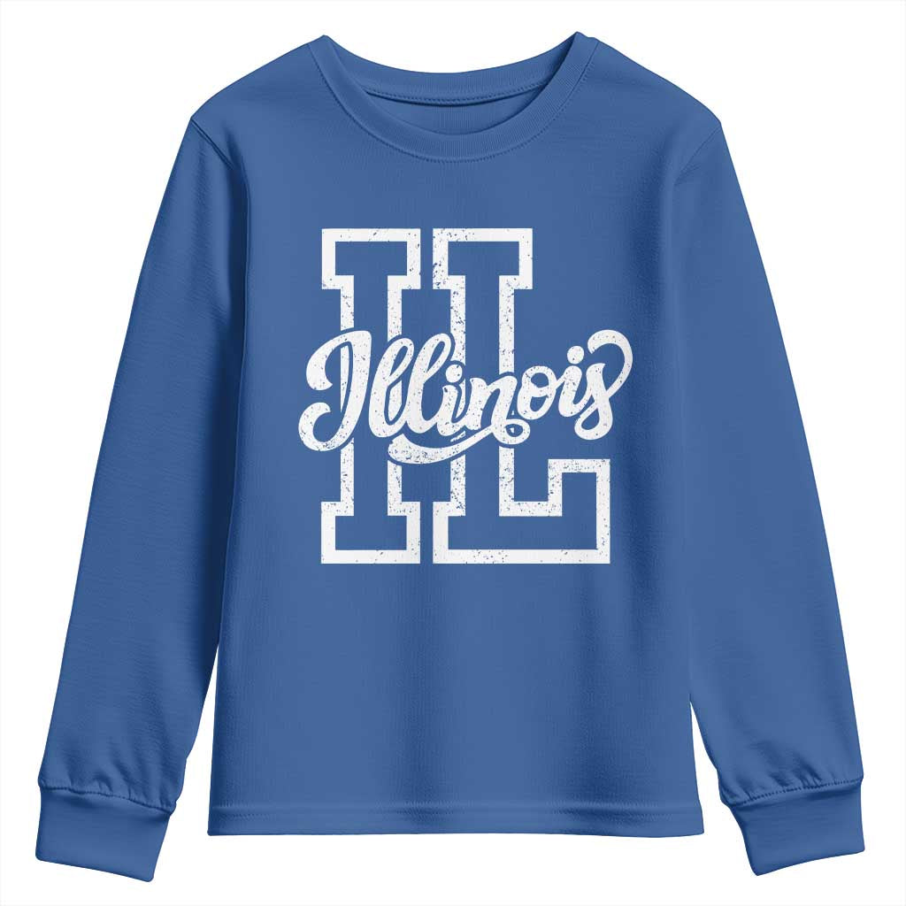 Illinois Sports Fan Youth Sweatshirt Varsity Aesthetic IL State Pride TS11 Royal Blue Print Your Wear