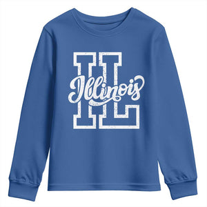 Illinois Sports Fan Youth Sweatshirt Varsity Aesthetic IL State Pride TS11 Royal Blue Print Your Wear