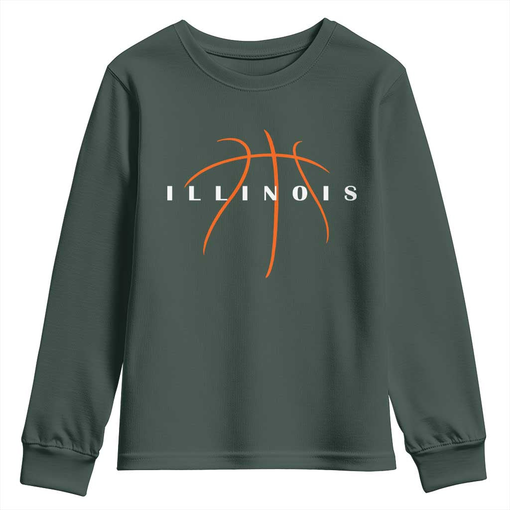 Illinois Fan Basketball Grooves Graphic IL State Youth Sweatshirt TS11 Dark Forest Green Print Your Wear