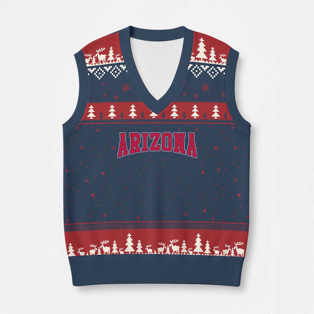 Arizona Sports Fan Vintage Bold Throwback AZ State V-Neck Knit Sweater Vest TS11 Navy Red Print Your Wear