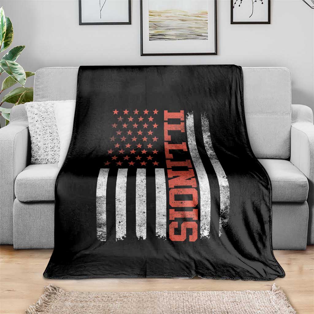 Illinois Pride Throw Blanket Vintage American Flag Distressed Varsity Aesthetic Letters IL State TS11 Print Your Wear