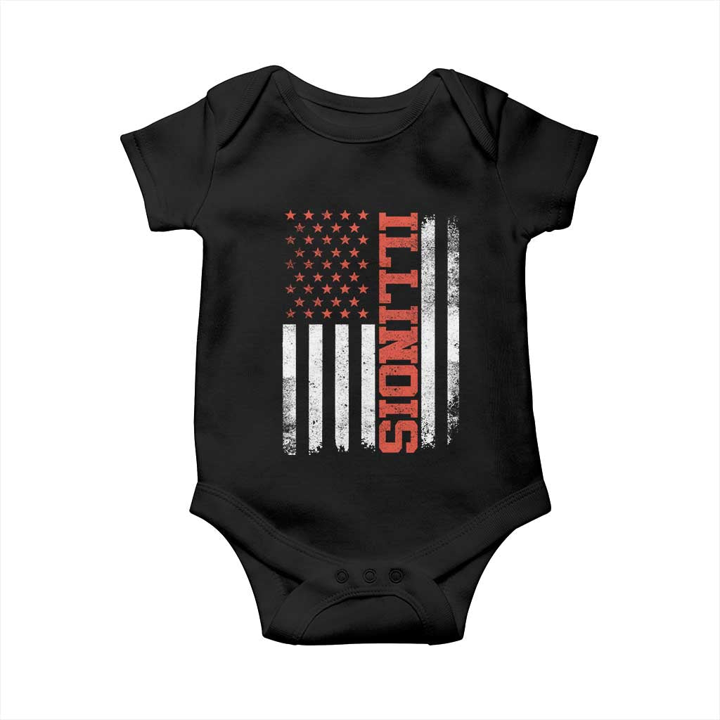 Illinois Pride Baby Onesie Vintage American Flag Distressed Varsity Aesthetic Letters IL State TS11 Black Print Your Wear