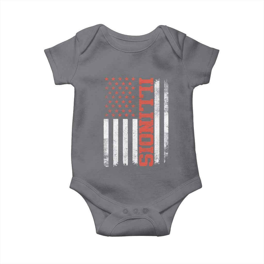 Illinois Pride Baby Onesie Vintage American Flag Distressed Varsity Aesthetic Letters IL State TS11 Charcoal Print Your Wear