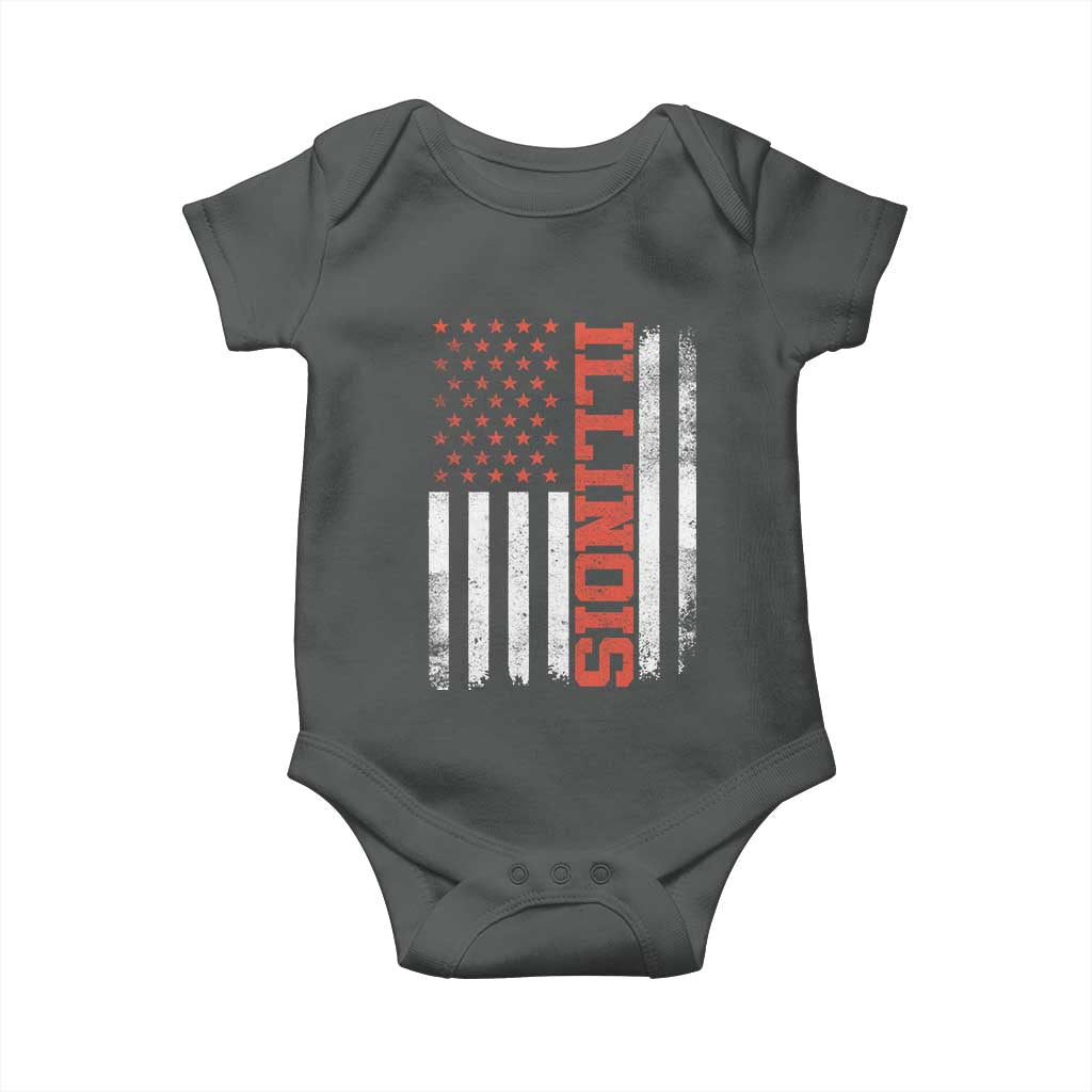 Illinois Pride Baby Onesie Vintage American Flag Distressed Varsity Aesthetic Letters IL State TS11 Dark Heather Print Your Wear