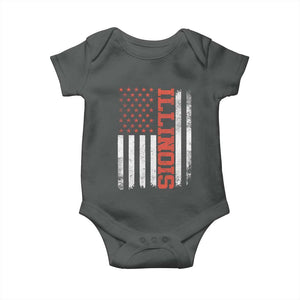 Illinois Pride Baby Onesie Vintage American Flag Distressed Varsity Aesthetic Letters IL State TS11 Dark Heather Print Your Wear