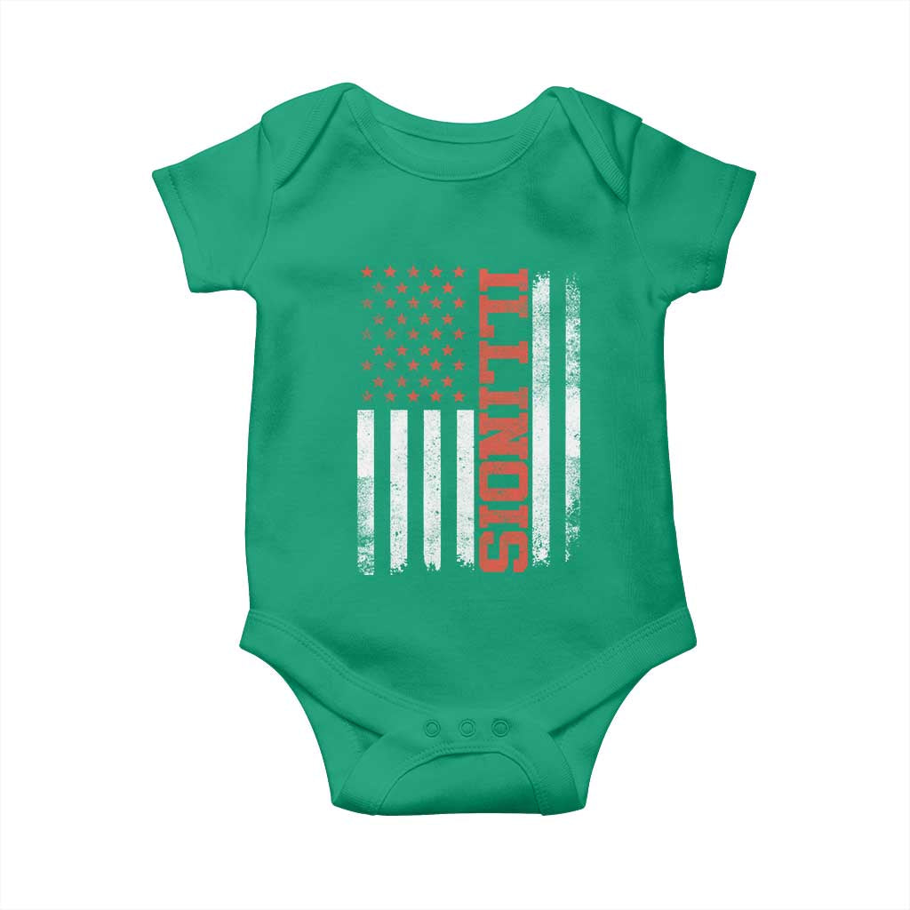 Illinois Pride Baby Onesie Vintage American Flag Distressed Varsity Aesthetic Letters IL State TS11 Irish Green Print Your Wear