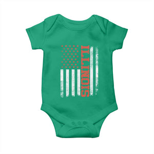 Illinois Pride Baby Onesie Vintage American Flag Distressed Varsity Aesthetic Letters IL State TS11 Irish Green Print Your Wear