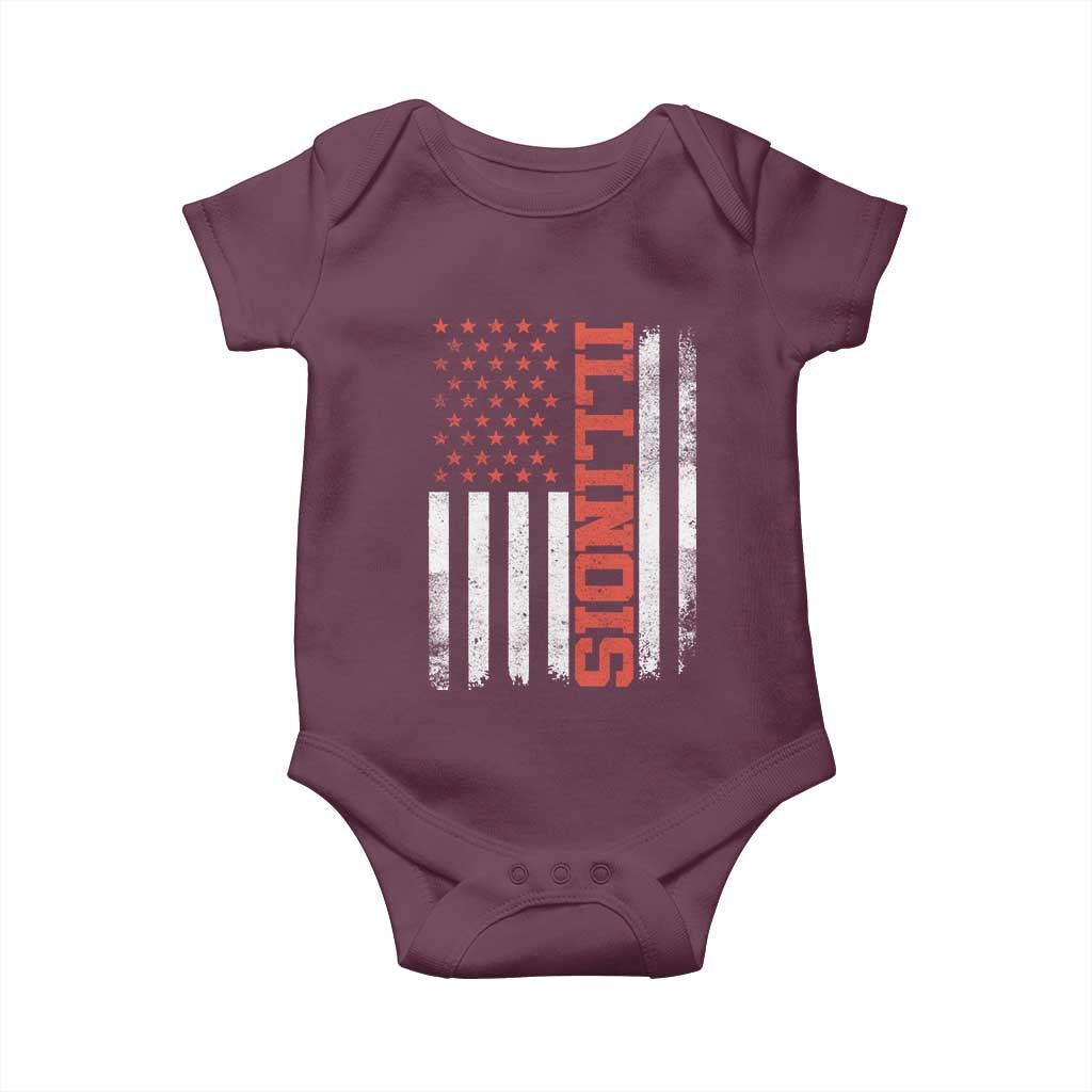 Illinois Pride Baby Onesie Vintage American Flag Distressed Varsity Aesthetic Letters IL State TS11 Maroon Print Your Wear