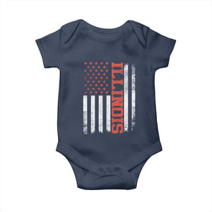 Illinois Pride Baby Onesie Vintage American Flag Distressed Varsity Aesthetic Letters IL State TS11 Navy Print Your Wear