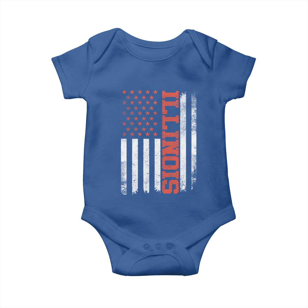 Illinois Pride Baby Onesie Vintage American Flag Distressed Varsity Aesthetic Letters IL State TS11 Royal Blue Print Your Wear