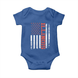 Illinois Pride Baby Onesie Vintage American Flag Distressed Varsity Aesthetic Letters IL State TS11 Royal Blue Print Your Wear