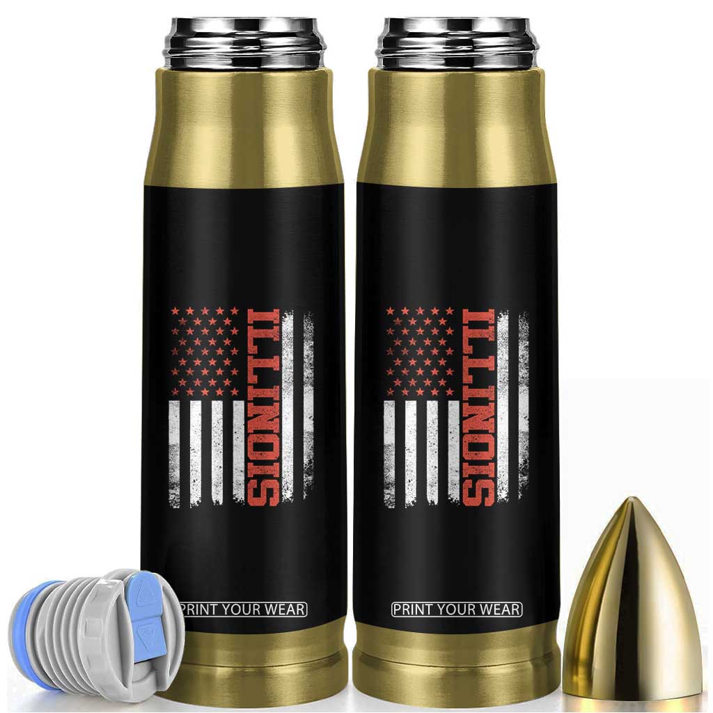 Illinois Pride Bullet Tumbler Vintage American Flag Distressed Varsity Aesthetic Letters IL State TS11 Black Print Your Wear