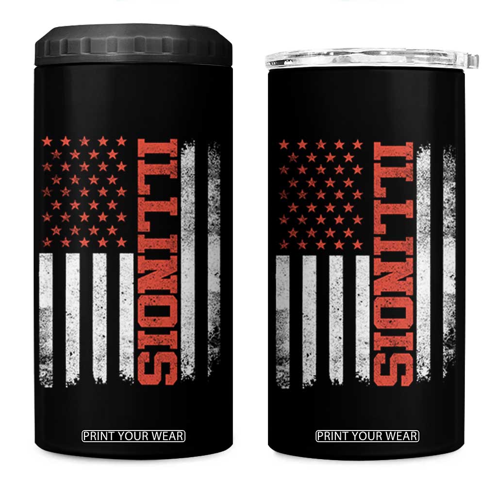 Illinois Pride 4 in 1 Can Cooler Tumbler Vintage American Flag Distressed Varsity Aesthetic Letters IL State TS11 One Size: 16 oz Black Print Your Wear