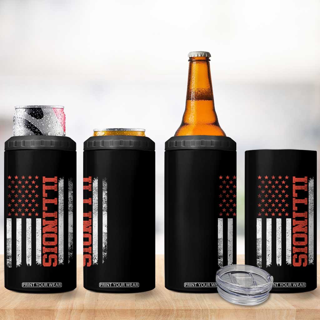 Illinois Pride 4 in 1 Can Cooler Tumbler Vintage American Flag Distressed Varsity Aesthetic Letters IL State TS11 Print Your Wear