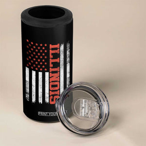 Illinois Pride 4 in 1 Can Cooler Tumbler Vintage American Flag Distressed Varsity Aesthetic Letters IL State TS11 Print Your Wear