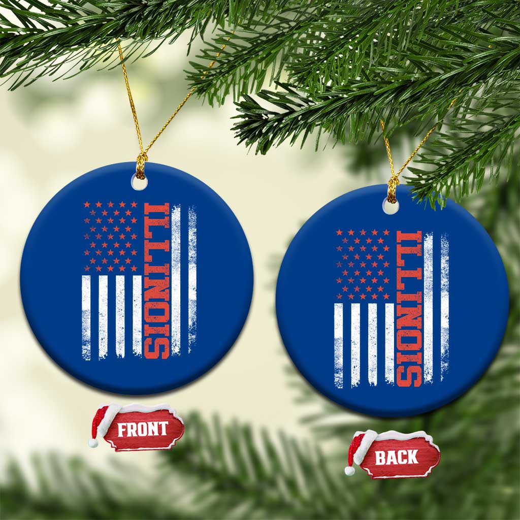 Illinois Pride Ceramic Ornament Vintage American Flag Distressed Varsity Aesthetic Letters IL State TS11 1pc Blue Print Your Wear