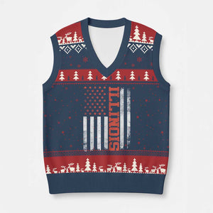 Illinois Pride V-Neck Knit Sweater Vest Vintage American Flag Distressed Varsity Aesthetic Letters IL State TS11 Navy Red Print Your Wear