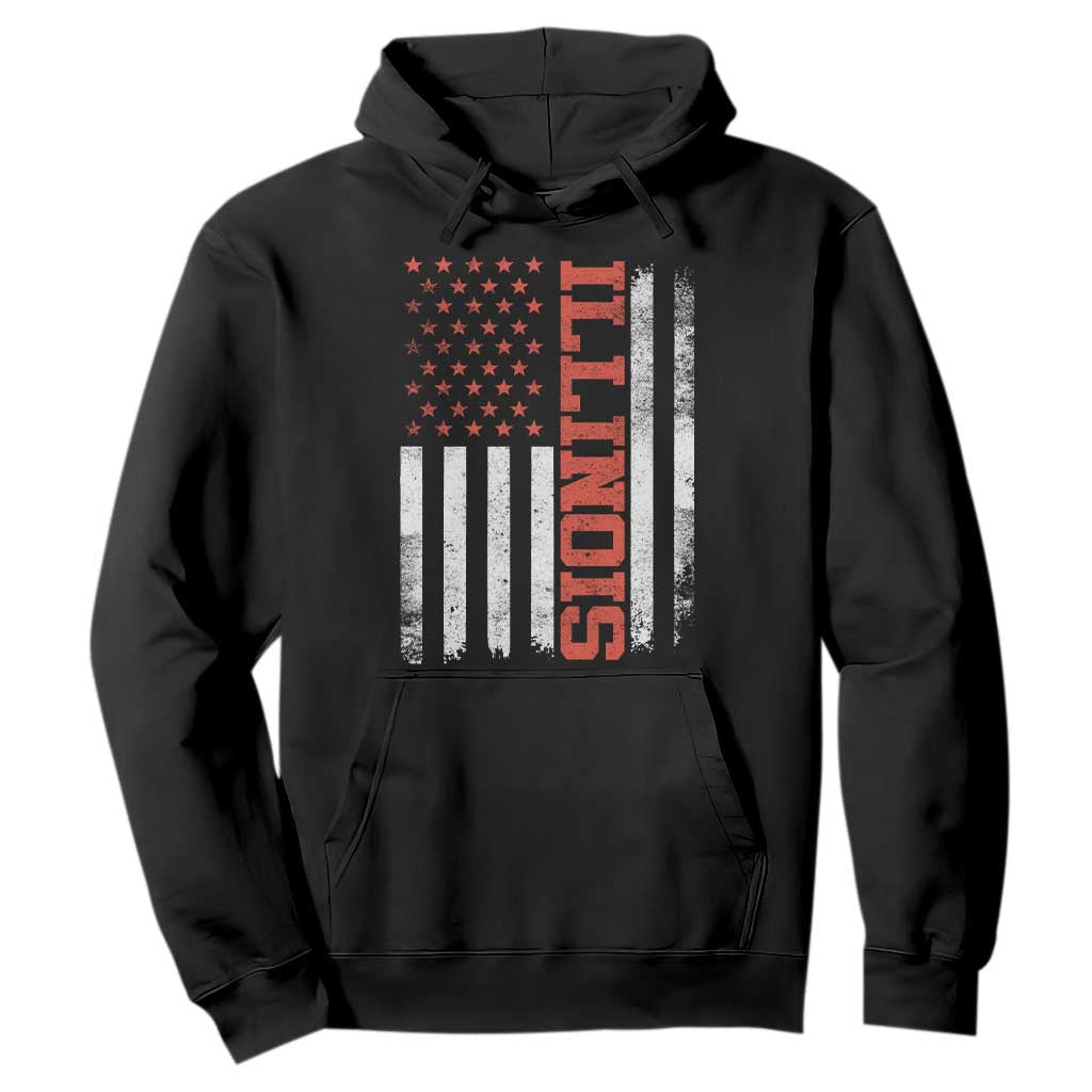 Illinois Pride Hoodie Vintage American Flag Distressed Varsity Aesthetic Letters IL State TS11 Black Print Your Wear