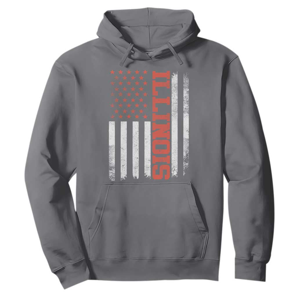 Illinois Pride Hoodie Vintage American Flag Distressed Varsity Aesthetic Letters IL State TS11 Charcoal Print Your Wear