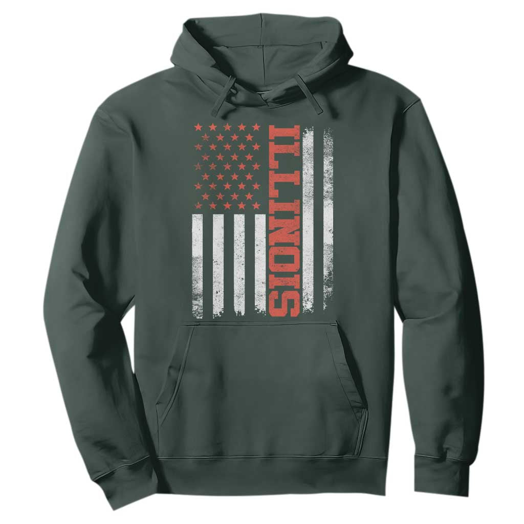 Illinois Pride Hoodie Vintage American Flag Distressed Varsity Aesthetic Letters IL State TS11 Dark Forest Green Print Your Wear