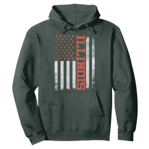 Illinois Pride Hoodie Vintage American Flag Distressed Varsity Aesthetic Letters IL State TS11 Dark Forest Green Print Your Wear