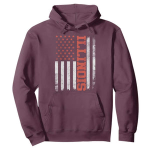 Illinois Pride Hoodie Vintage American Flag Distressed Varsity Aesthetic Letters IL State TS11 Maroon Print Your Wear
