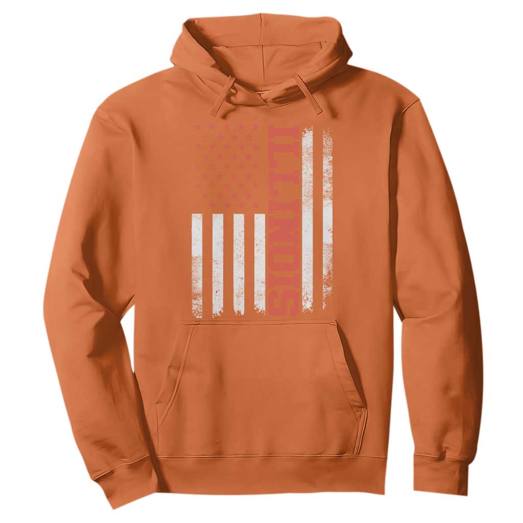 Illinois Pride Hoodie Vintage American Flag Distressed Varsity Aesthetic Letters IL State TS11 Orange Print Your Wear