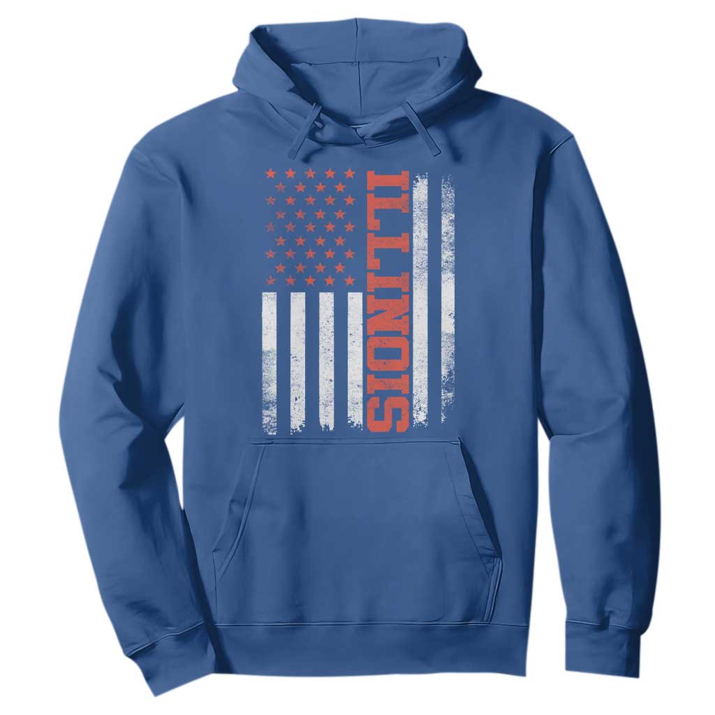 Illinois Pride Hoodie Vintage American Flag Distressed Varsity Aesthetic Letters IL State TS11 Royal Blue Print Your Wear