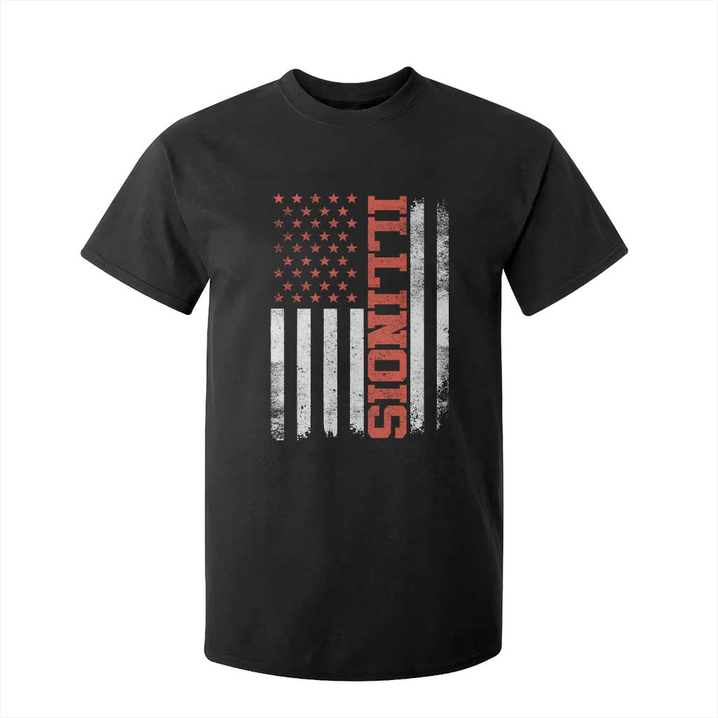 Illinois Pride T Shirt For Kid Vintage American Flag Distressed Varsity Aesthetic Letters IL State TS11 Black Print Your Wear