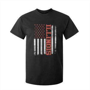 Illinois Pride T Shirt For Kid Vintage American Flag Distressed Varsity Aesthetic Letters IL State TS11 Black Print Your Wear