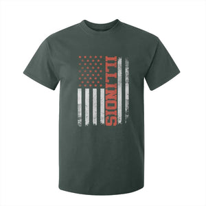Illinois Pride T Shirt For Kid Vintage American Flag Distressed Varsity Aesthetic Letters IL State TS11 Dark Forest Green Print Your Wear