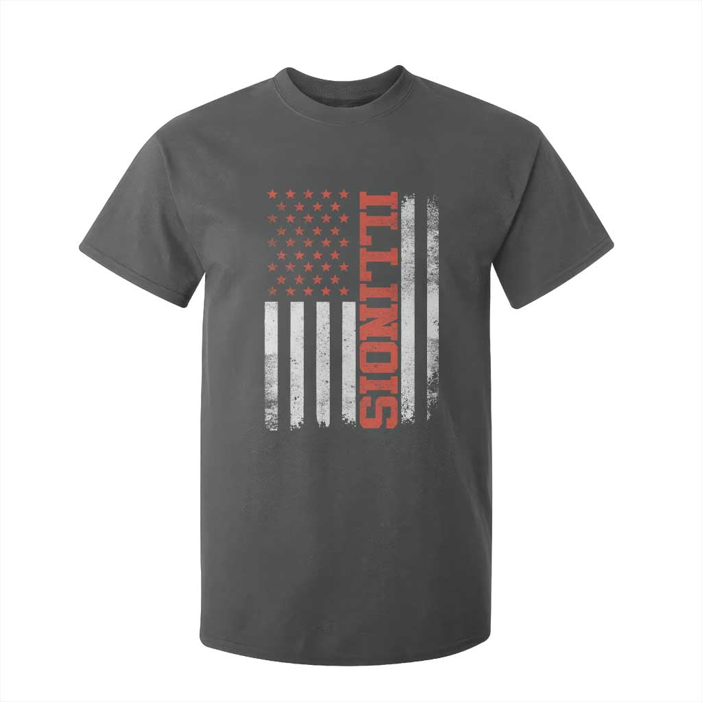 Illinois Pride T Shirt For Kid Vintage American Flag Distressed Varsity Aesthetic Letters IL State TS11 Dark Heather Print Your Wear