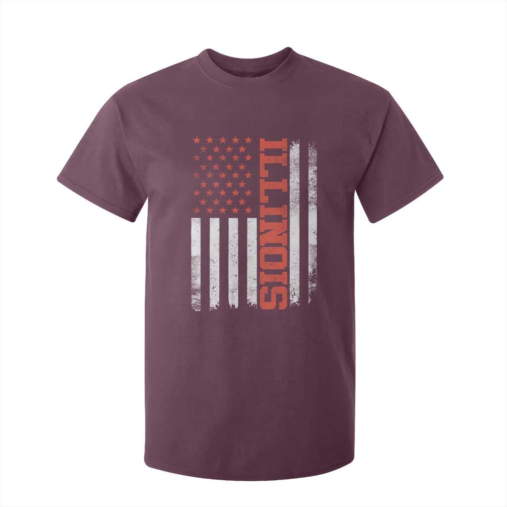 Illinois Pride T Shirt For Kid Vintage American Flag Distressed Varsity Aesthetic Letters IL State TS11 Maroon Print Your Wear