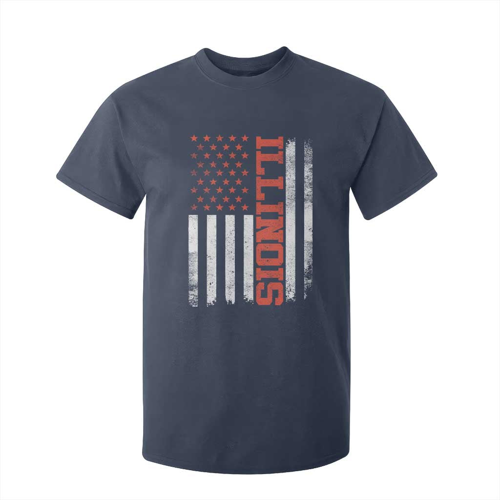Illinois Pride T Shirt For Kid Vintage American Flag Distressed Varsity Aesthetic Letters IL State TS11 Navy Print Your Wear