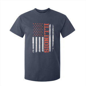 Illinois Pride T Shirt For Kid Vintage American Flag Distressed Varsity Aesthetic Letters IL State TS11 Navy Print Your Wear