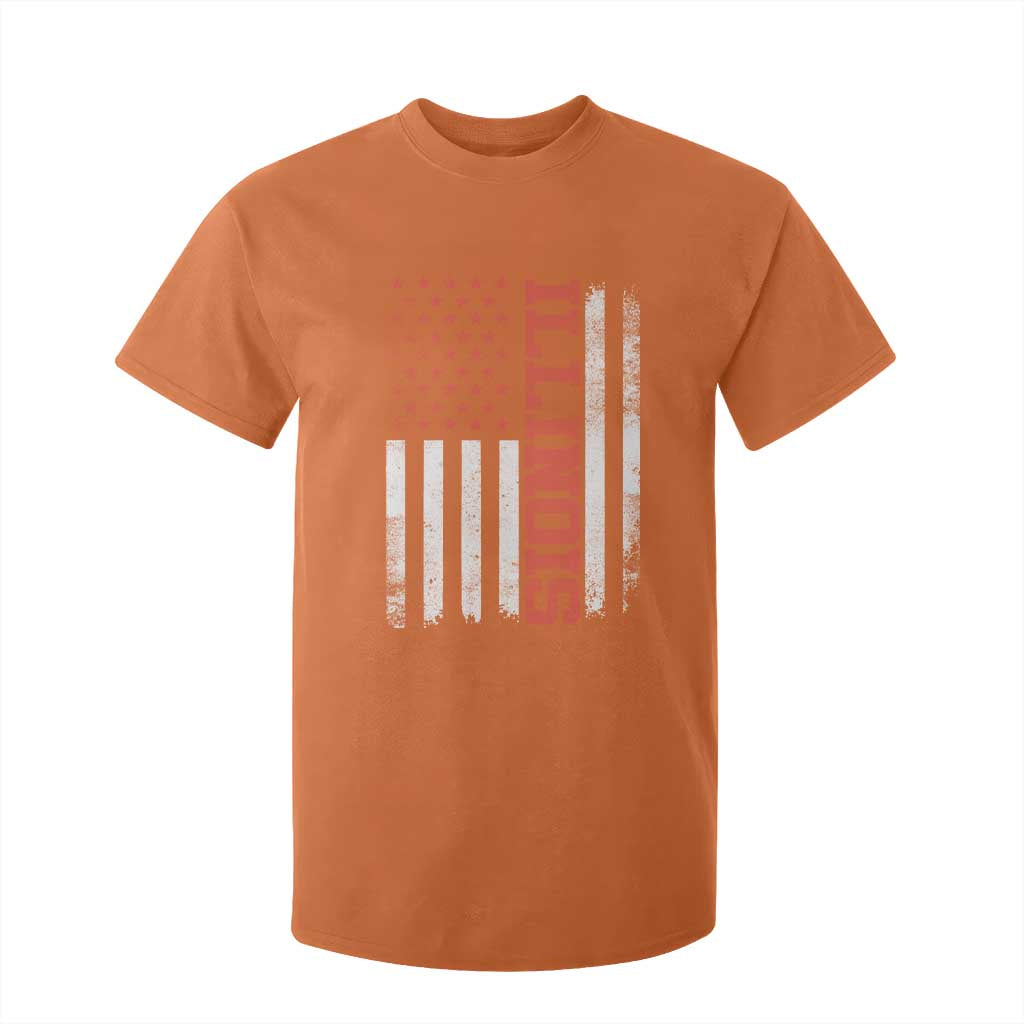 Illinois Pride T Shirt For Kid Vintage American Flag Distressed Varsity Aesthetic Letters IL State TS11 Orange Print Your Wear