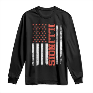 Illinois Pride Long Sleeve Shirt Vintage American Flag Distressed Varsity Aesthetic Letters IL State TS11 Black Print Your Wear