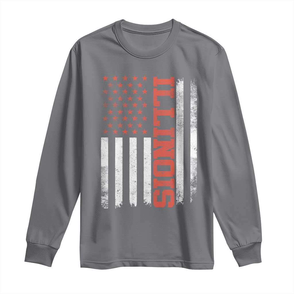 Illinois Pride Long Sleeve Shirt Vintage American Flag Distressed Varsity Aesthetic Letters IL State TS11 Charcoal Print Your Wear