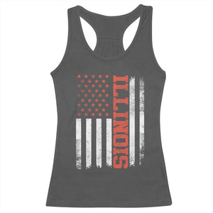 Illinois Pride Racerback Tank Top Vintage American Flag Distressed Varsity Aesthetic Letters IL State TS11 Dark Heather Print Your Wear