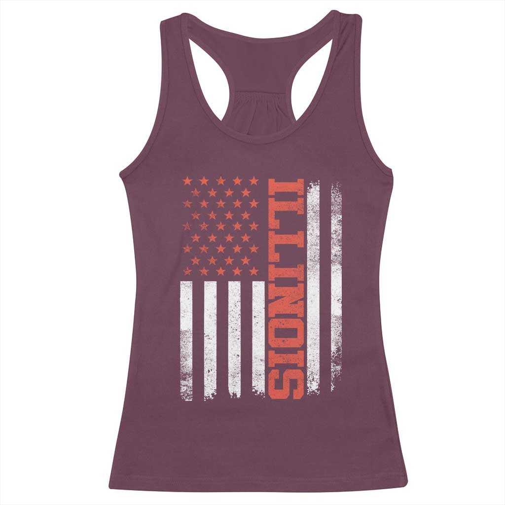 Illinois Pride Racerback Tank Top Vintage American Flag Distressed Varsity Aesthetic Letters IL State TS11 Maroon Print Your Wear