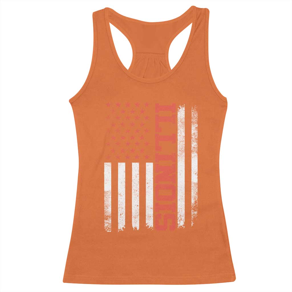 Illinois Pride Racerback Tank Top Vintage American Flag Distressed Varsity Aesthetic Letters IL State TS11 Orange Print Your Wear